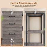 SEDETA Farmhouse 57.1" L Shaped Desk with Drawers, Home Office Desk with Storage Shelves, L Shaped Computer Desk with File Drawer & Bookshelves, Computer Desk with Power Outlets for Home Office, Grey SEDETA