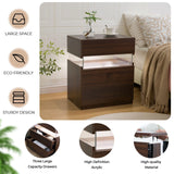 i-aplus Night Stand Set 2 LED Nightstands for Bedroom Set of 2 Modern Bedside Table with 3 Drawers End Side Table i-aplus