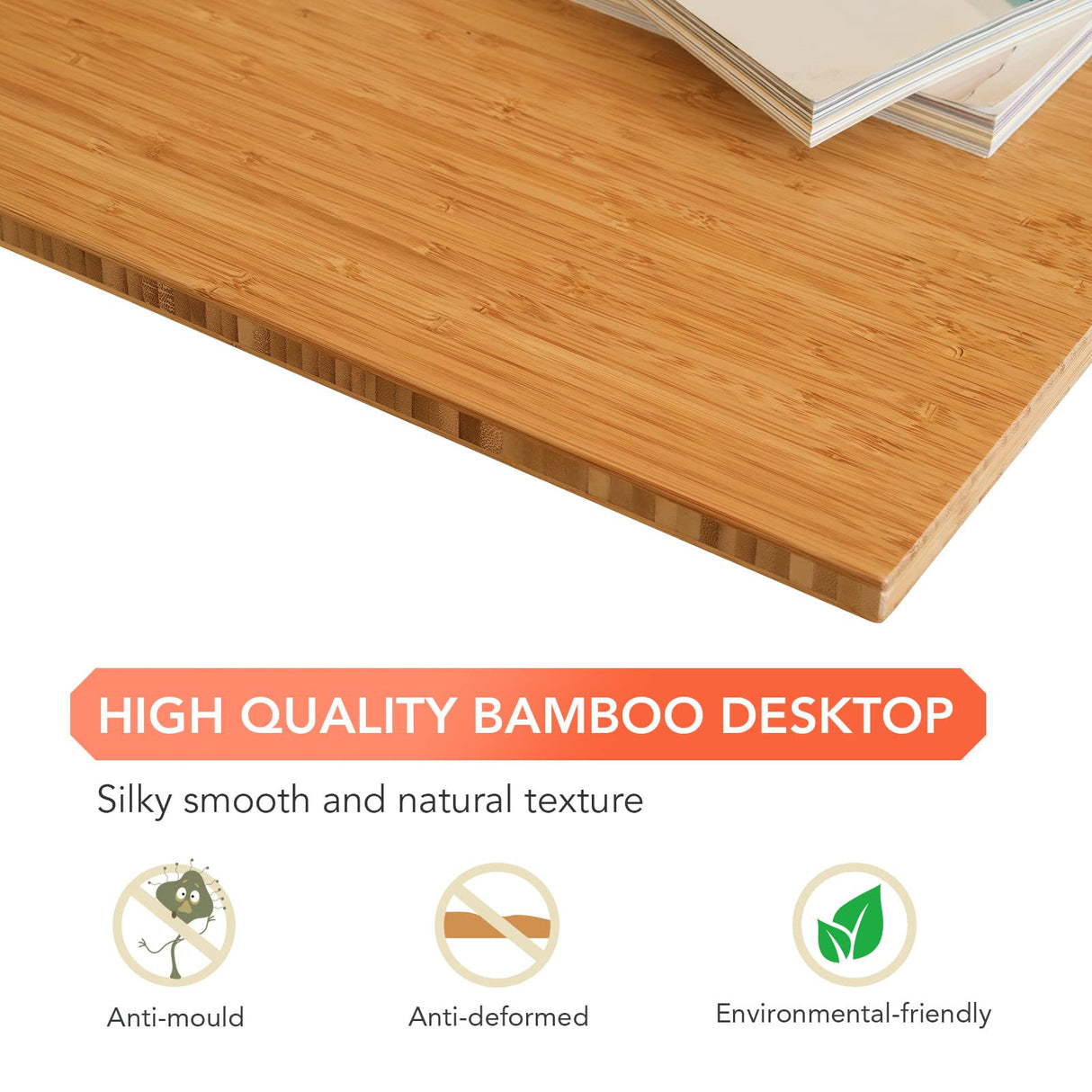 FLEXISPOT Whole Piece Bamboo 55"x28" Desktop Height Adjustable Desk Rectangular Tabletop FLEXISPOT