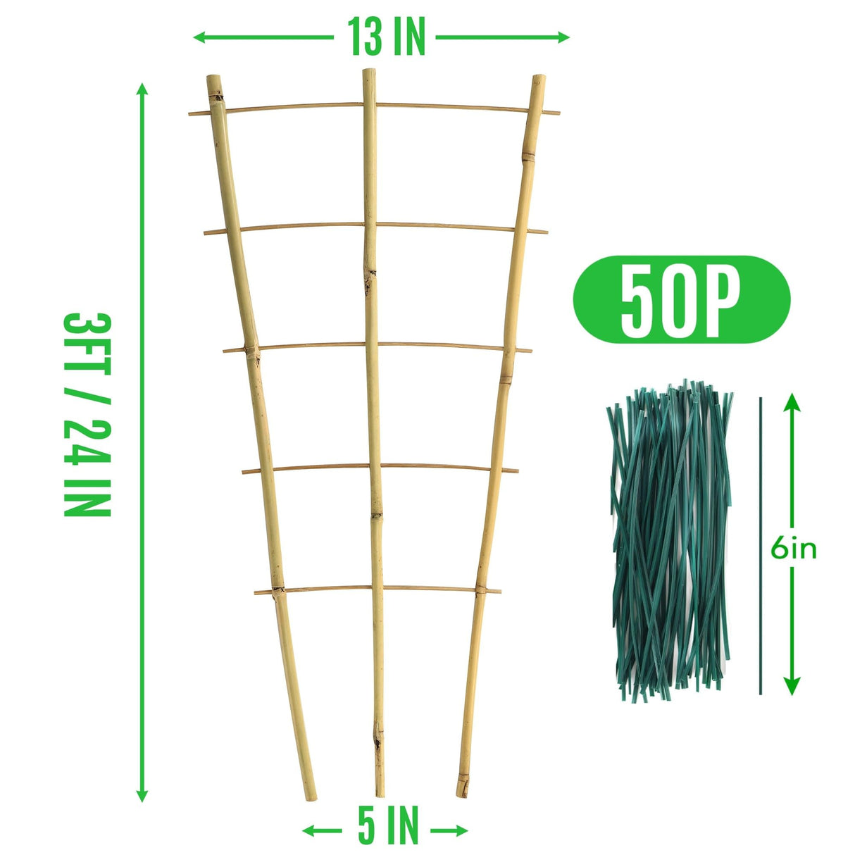 SWANGSA 6 Pack Bamboo Trellis 24 Inches for Climbing Plants, Fan-Shaped Bamboo Plant Trellis Cucumber Tomato Trellis with 50pcs Twist Ties for Outdoor and Indoor Potted Plants SWANGSA