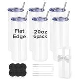 FASTSUB Sublimation Tumblers 20 oz Blank Bulk Cups Straight Skinny Stainless Steel Double Wall Vacuum Insulated with Lids and Straws for Tumbler Heat Press White 6 Pack FASTSUB