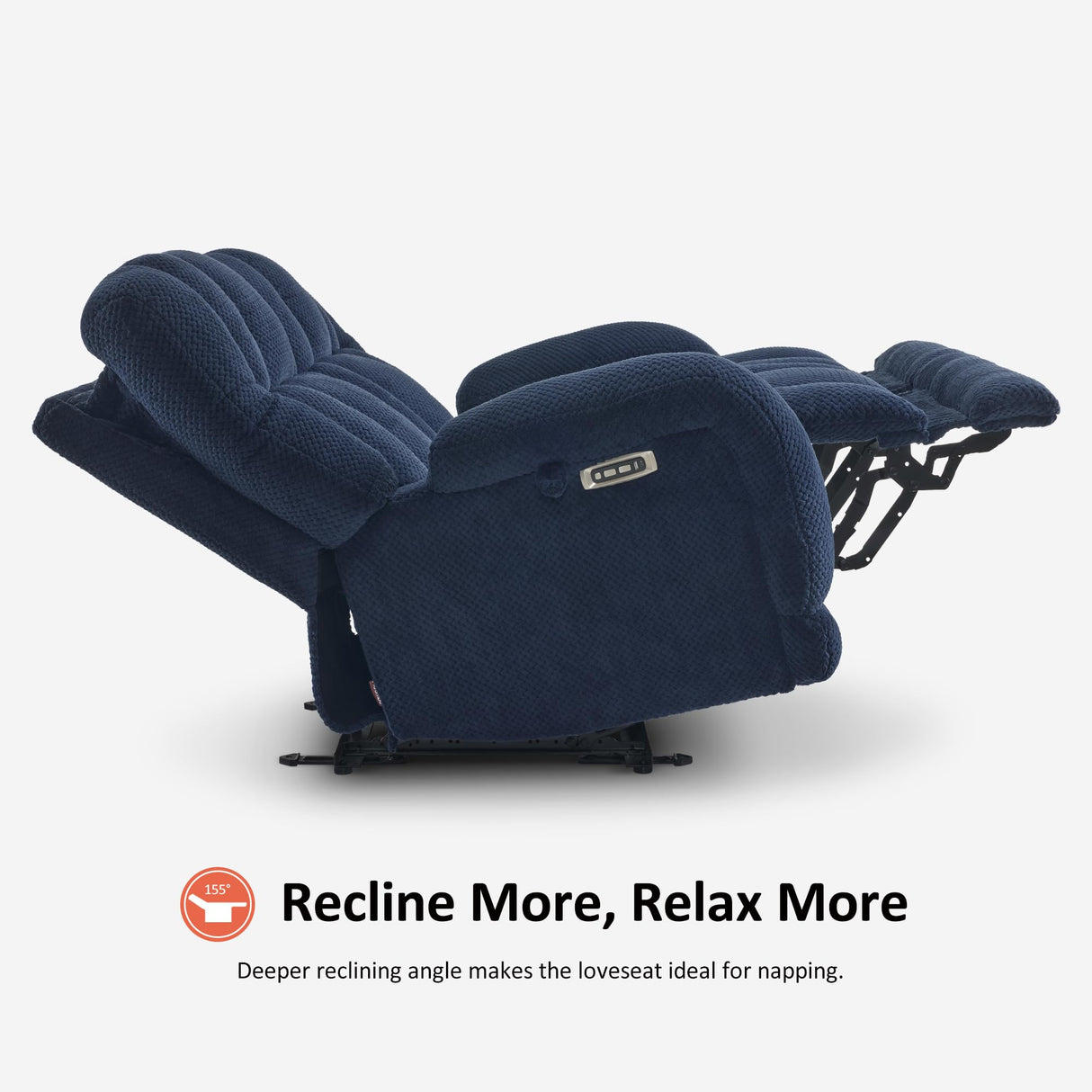 MCombo 64.6" Oversize Power Reclining Loveseat Sofa with Adjustable Headrest, Heat and Vibration Massage, Electric Loveseat Recliner with USB Charge Ports for Living Room 6855 (Navy Blue) MCombo