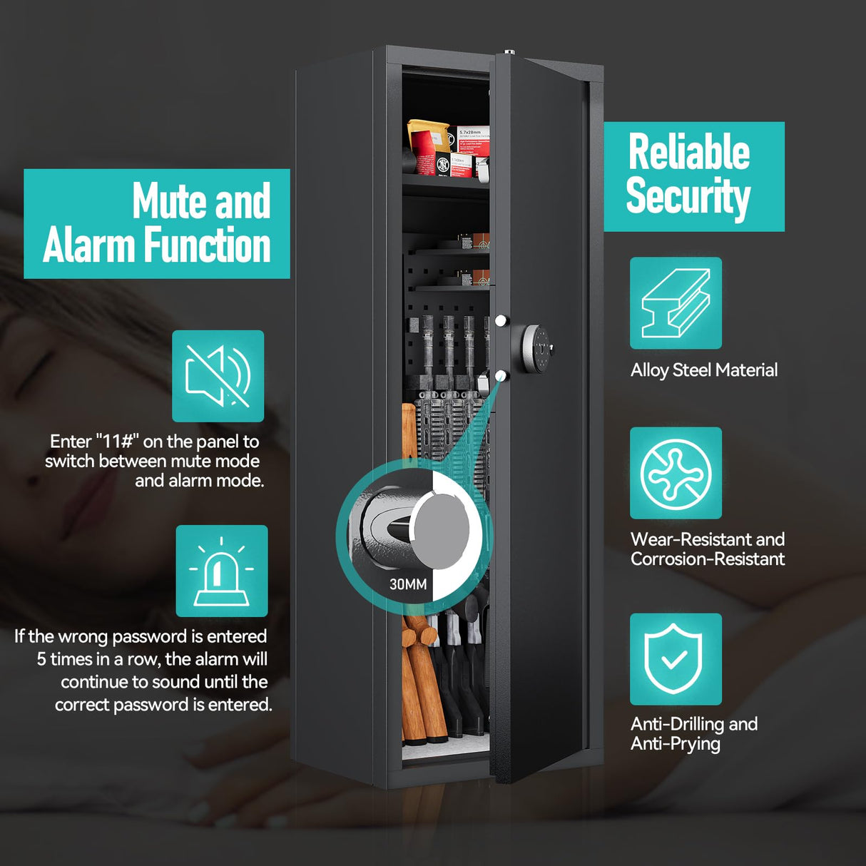 12 Gun Safe, Biometric Gun Safe, Gun Safe for Rifles and Pistols, Clearance Gun Safe, Rifle Safe, Gun Cabinet, Quick Access Gun safe, Large Gun Safe, Gun Safe with Removable Shelf and Gun Rack (A) Xyvaly