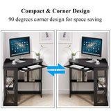 VECELO Corner Computer Desk 41 x 30 inches with Smooth Keyboard & Storage Shelves for Home Office Workstation, Black VECELO