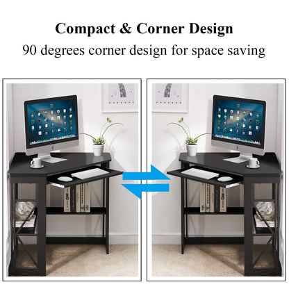 VECELO Corner Computer Desk 41 x 30 inches with Smooth Keyboard & Storage Shelves for Home Office Workstation, Black