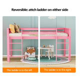 JOYMOR Low Loft Bed Twin Size with Stairs, Wooden Toddler Loft Bed for Kids, Junior，Young Teens，Pine Wood Twin Bed Frame, Space-Saving Design, No Box Spring Needed, Pink JOYMOR
