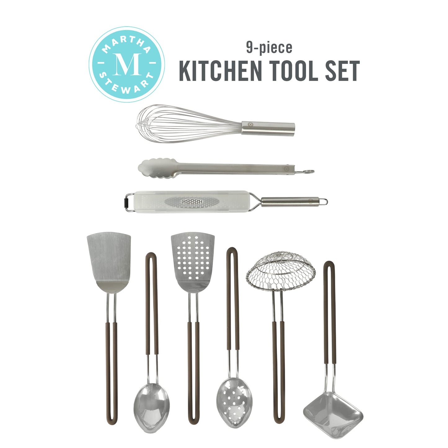 Martha Stewart 9-Piece Stainless Steel Prep & Serve Kitchen Gadget and Tool Set - Dishwasher Safe