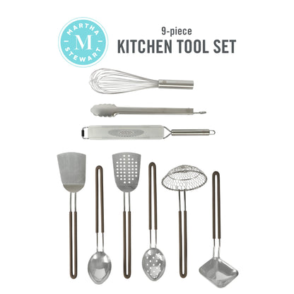 Martha Stewart 9-Piece Stainless Steel Prep & Serve Kitchen Gadget and Tool Set - Dishwasher Safe