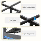 Fameill King Size Lift Up Storage Bed Frame, Storage Headboard with Charging Station, LED Lights Upholstered Platform Bed, No Box Spring Needed, Noise-Free, Dark Grey Fameill