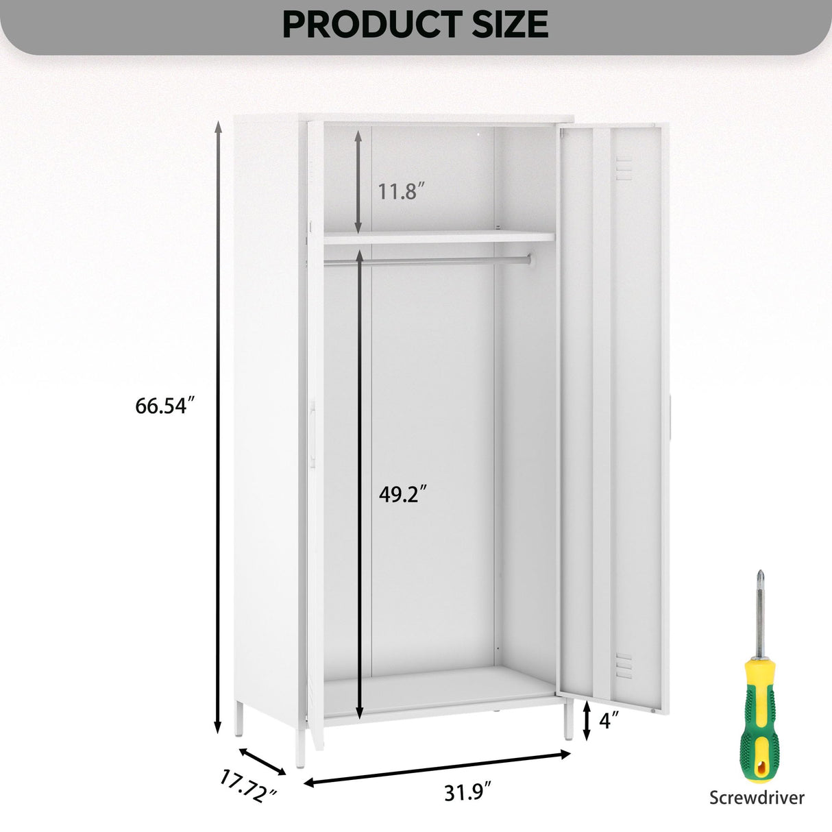 MIOCASA Metal Armoire, Wardrobe Cabinet with Hanging Rod and 1 Shelves Steel Storage Locker Clothes Organizer Closet for Bedroom, Changing Room, Laundry Room, Office MIOCASA