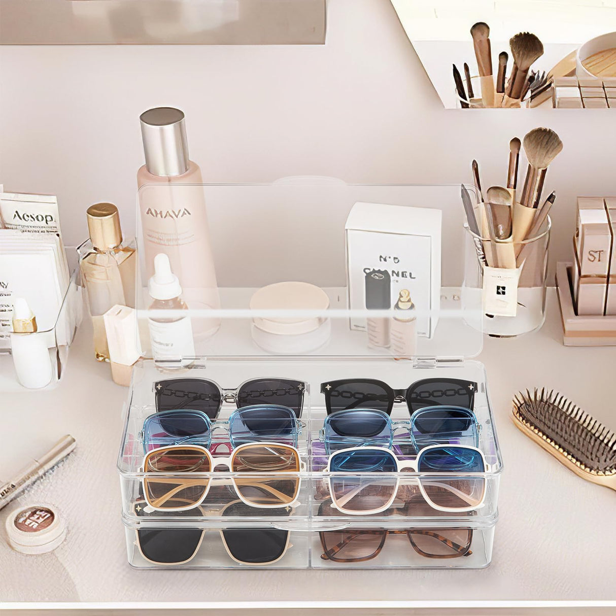 BOPai Acrylic Sunglasses Organizer with Lid, Stackable Glasses Storage Organizer - 2 Pack BOPai