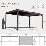 Domi Outdoor Louvered Pergola 10x16FT with Adjustable Steel Roof, Outdoor Aluminum Frame Rainproof Pergola for Backyard, Garden and Lawn,Brown domi outdoor living