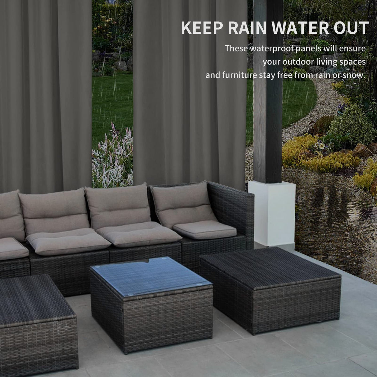 Easy-Going 100% Waterproof Outdoor Curtains Windproof Weatherproof Porch Curtains, Premium Thick Outdoor Privacy Grommet Top Panels for Patio, Gazebo and Pergola, 2 Panels, 54x84 inch, Dark Grey Easy-Going