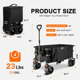 Uyittour Collapsible Folding Wagon Cart Heavy Duty Foldable, Beach Wagon with Big Wheels for Sand, Utility Grocery Wagon with Side Pocket and Brakes for Camping Sports Outdoor Activities, Black Uyittour