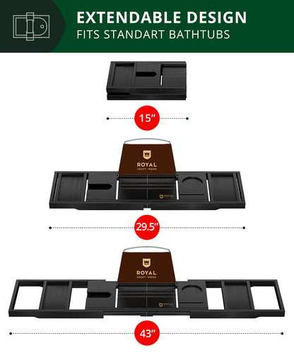 ROYAL CRAFT WOOD Premium Foldable Bathtub Tray - Wood Bath Tray for Tub, Bamboo Bathtub Shelf, Expandable Bath Table Tray, Luxury Bathtub & Bathroom Accessories for New Home & Unique Gift for Women