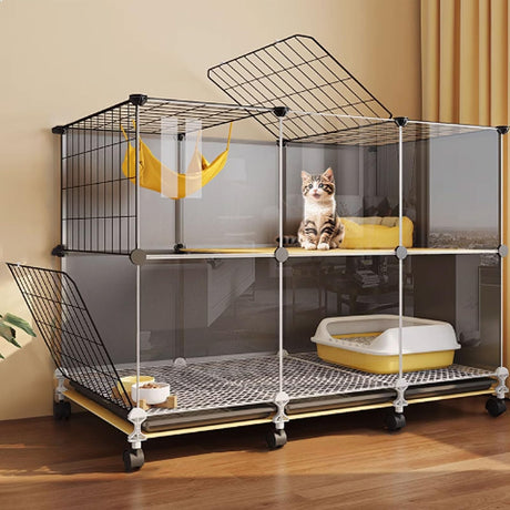 GUQASDV Black Cat Cages Indoor, Catio Indoor Cat Enclosure, Cat Playpen with Top Cover, Cat Crate with Wheels for Ferret, Chinchilla, Rabbit, Small Animals(106 * 36 * 82cm) GUQASDV