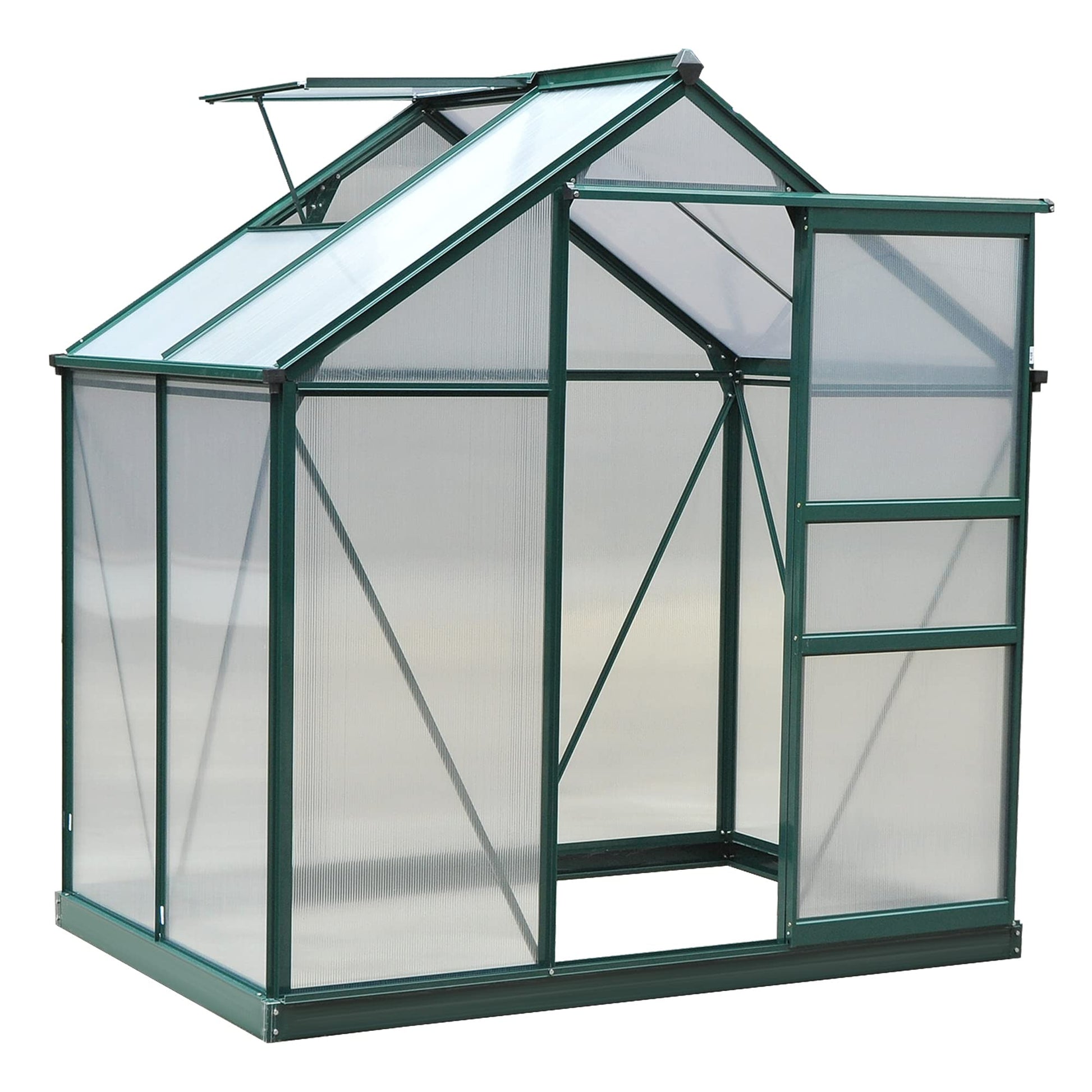 Outsunny 6' x 4' x 6.5' Polycarbonate Greenhouse, Heavy Duty Outdoor Aluminum Walk-in Green House Kit with Rain Gutter, Vent and Door for Backyard Garden, Dark Green - WoodArtSupply