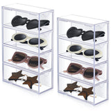 Sintuff 2 Pieces Acrylic Sunglass Organizer Clear Sunglass Holder with 4 Drawers Glasses Organizer for Women Clear Eyeglass Holder Eyewear Display Case Multiple Pair for Glasses Jewelry Watch Storage Sintuff