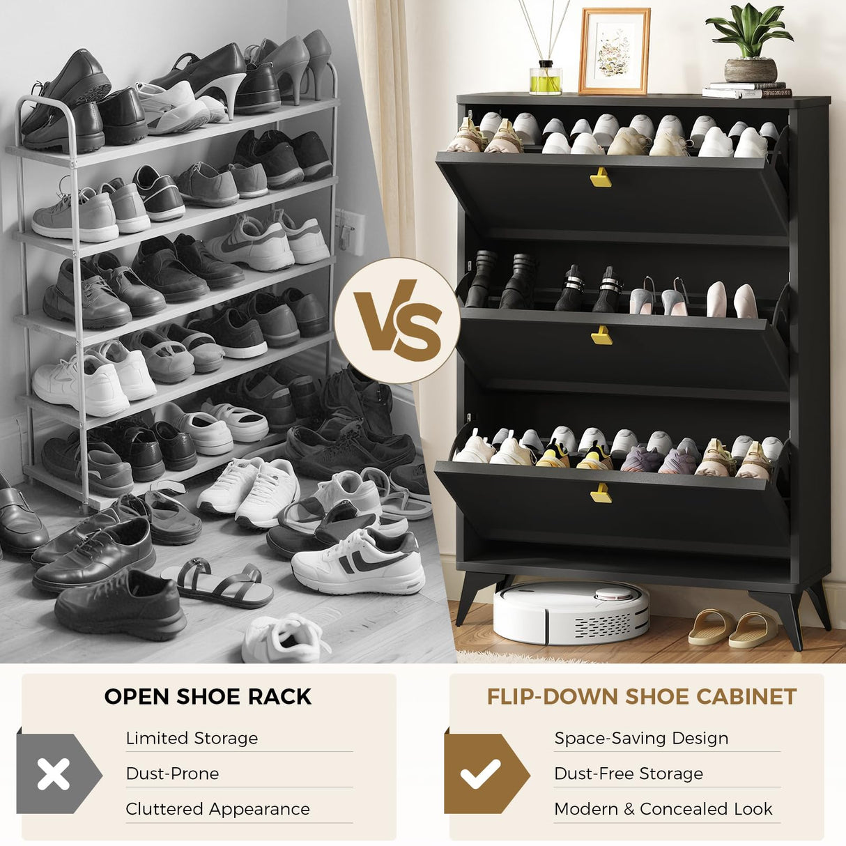 COMHOMA Shoe Storage Cabinet, Slim Shoe Cabinet Storage with Flip Drawers, Hidden Narrow Shoe Cabinet for Entryway Hallway COMHOMA