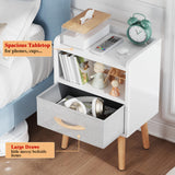 LUCKNOCK Night Stand with Drawer, Modern Nightstand, Bedside Tables, Mid Century Nightstands with Open Storage Shelf, Wood Bedside Table, Small Night Stands for Bedroom, 2-Tier Night Table, White. LUCKNOCK