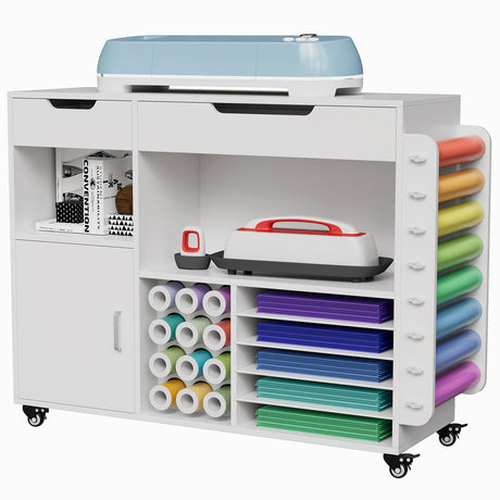 Craft organization and storage Cart Compatible with Cricut Machine, Rolling Craft Organizer With lDual Drawers & Cabinet Door, Vinyl Roll Holder, and Spacious Compartments (Extra Large) CXQ