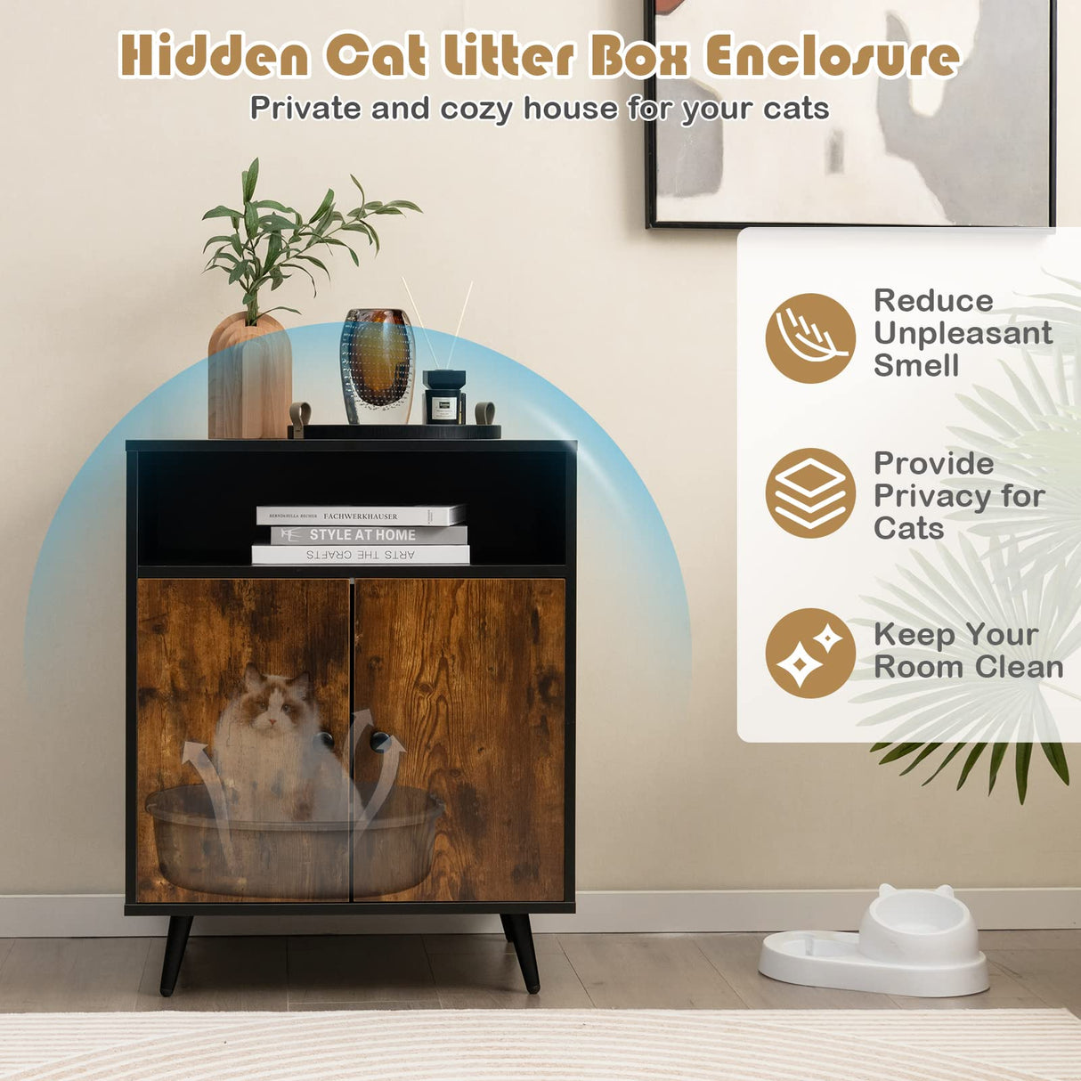PETSITE Cat Litter Box Enclosure, Wooden Enclosed Litter Box with Shelves, Hidden Litter Box Furniture End Table PETSITE