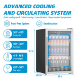 Erivess 4.5 Cubic Feet Mini Fridge, 145 Can Freestanding Beverage Refrigerator with Glass Front Door for Soda, Beer Under Counter Drink Refrigerator with Adjustable Shelves and Digital Display(Silver) Erivess