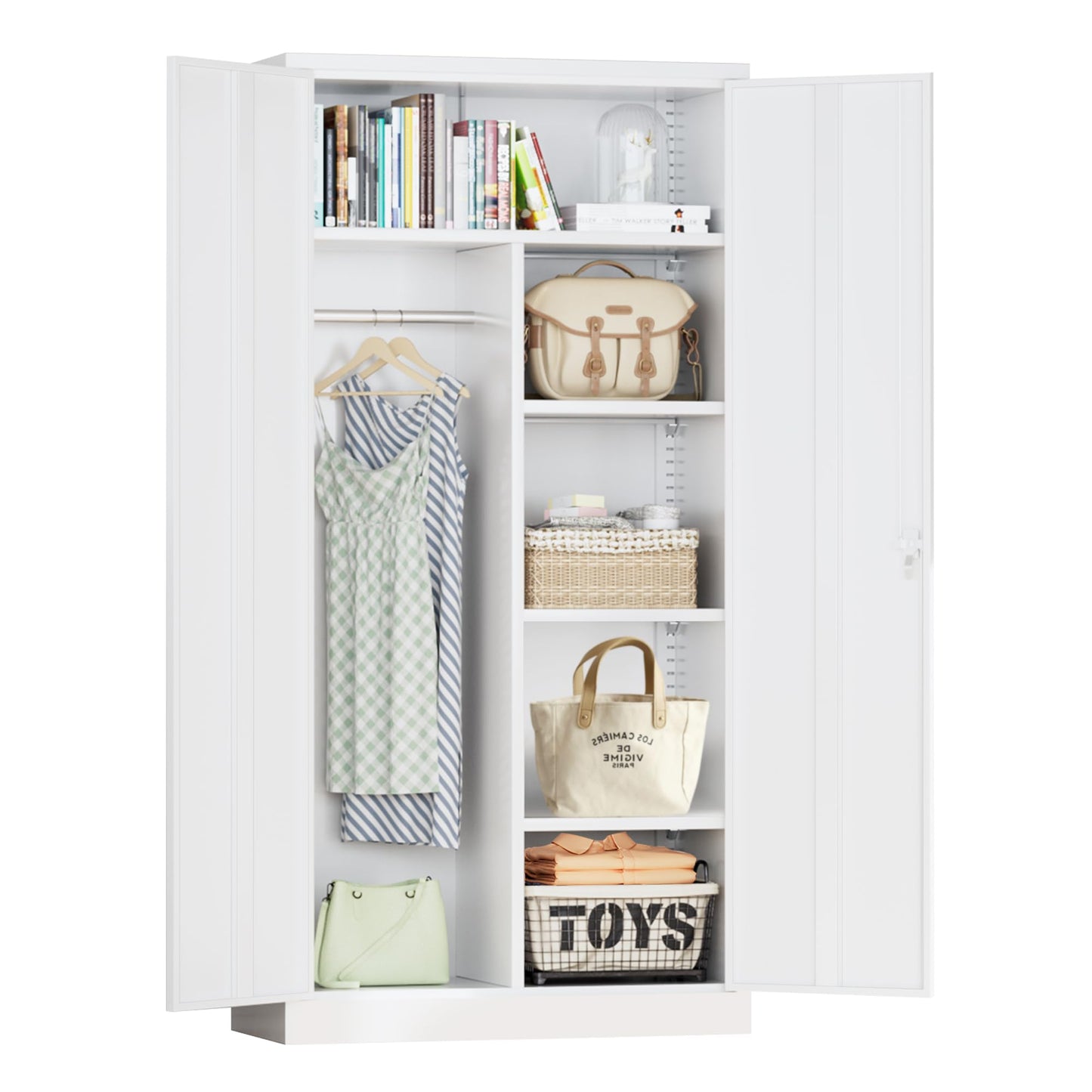 Greenvelly Metal Wardrobe Closet with Doors and Shelves,72" Armoire Wardrobe Closet for Hanging Clothes for Office, Home, School, Employee,Gym(White 36" W*18" D) - WoodArtSupply