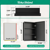 TokeShimi 16x24 Recessed Medicine Cabinet with Mirror, Black Bathroom Medicine Cabinet with Mirror, Bathroom Mirror with Storage, Beveled Aluminum Frame TokeShimi