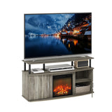 Furinno Jensen Living Room Fireplace TV Entertainment Center with Doors Storage Cabinet for TV up to 55 Inch, French Oak Grey/Black Furinno