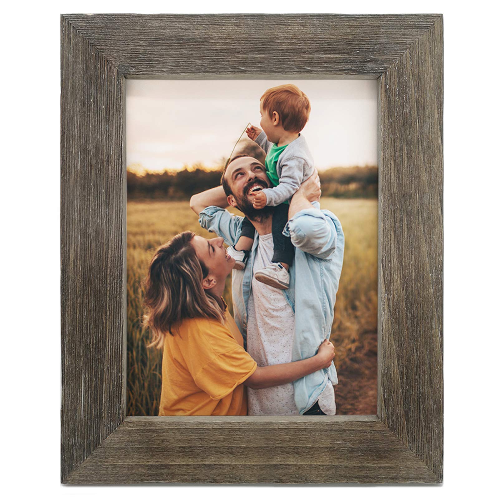 IKEREE 8x10 Rustic Farmhouse Distressed Picture Frame, Weathered Grey, Built-in Easel for Tabletop or Wall Mounting Display… - WoodArtSupply