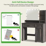 HNEBC Vanity Desk with Mirror and Lights, LED Makeup Vanity with Charging Station(USB+Type-C+2 Outlet), Farmhouse Vanitys Dressing Table with Drawer/11 Bulb,Vanity Chair with Storage (Rustic Brown) HNEBC