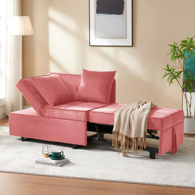 Convertible Sofa Bed 4-in-1 Velvet Sleeper Sofa Chair Bed Pull Out Futon Couch Bed with USB Ports 5 Adjustable Backrest and Pillow Fold Out Ottoman Bed loveseat Sofa for Adults Living Room, Pink