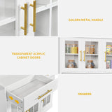 DWVO Kitchen Pantry Storage Cabinet with Microwave Stand, 71'' Tall Kitchen Hutch Cabinet with Power Outlet, Modern Food Pantry Cabinet with Drawers ＆ Shelves for Home, White DWVO