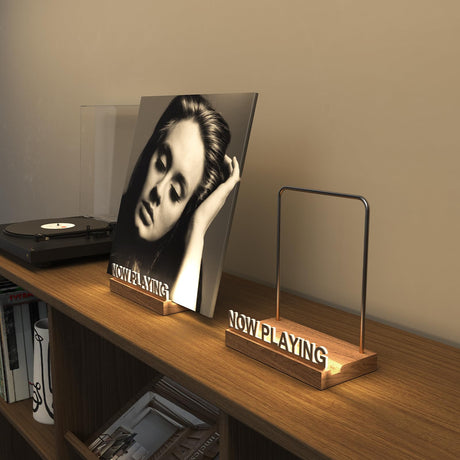 KORRTFID Now Playing Vinyl Record Stand, Vinyl Record Holder, Light Up Vinyl Record Display Stand, Vinyl Record Holder for Albums, Warm White Light with Fingerprint-Proof Acrylic Letters KORRTFID
