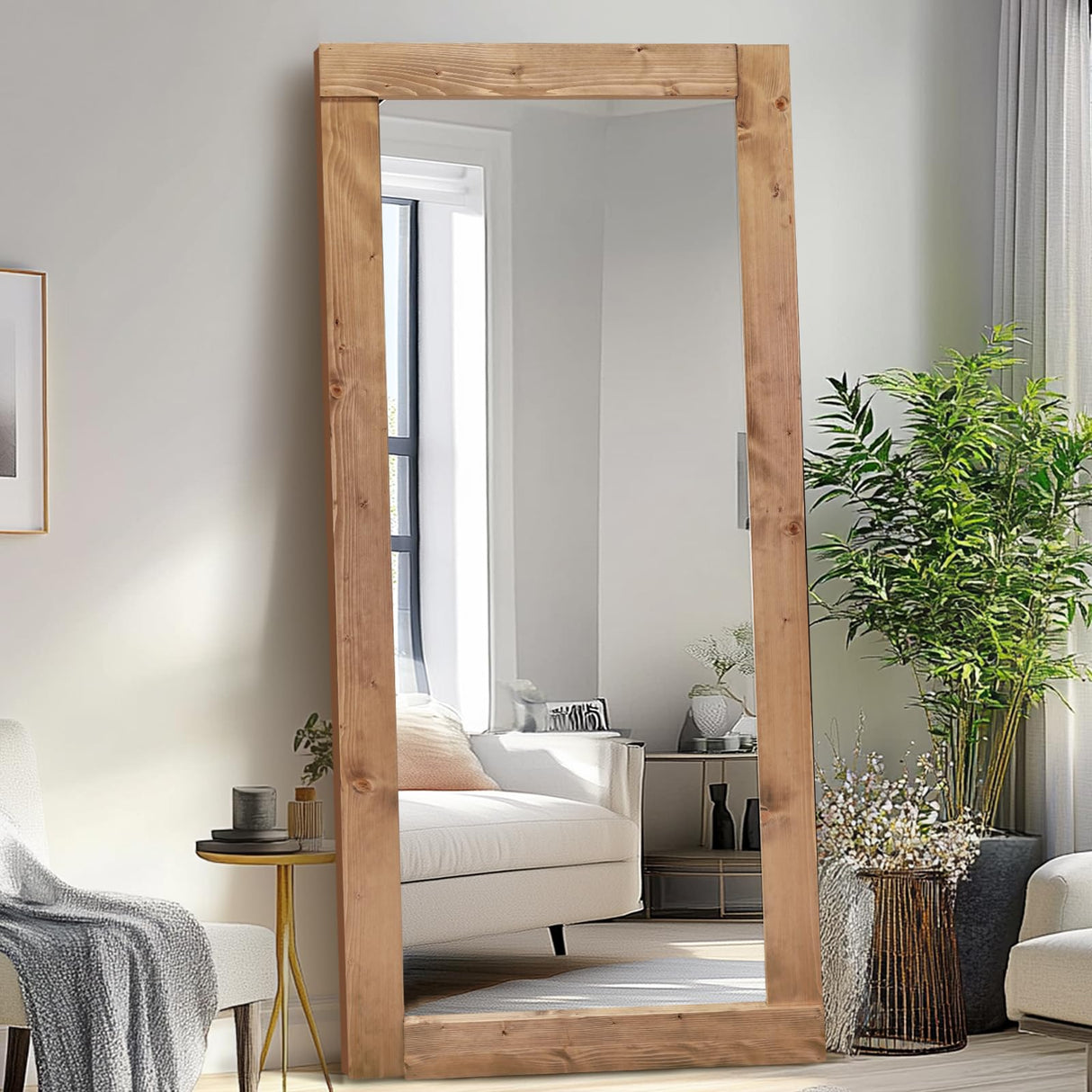 ABSWHLM Full Length Mirror 71"x32" – Solid Wood Frame, HD Tempered Glass, Wall Mounted & Leaning, Rustic Modern Decor for Bedroom, Living Room, Entryway, Light Brown ABSWHLM