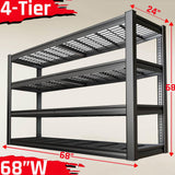 SKZNSA 68" Wide Heavy Duty Garage Shelving Units, 4-Tier Deep Storage Shelves,Black Metal Garage Shelves,Steel Shelf,Large Storage Rack,Industrial Shelving for Shop, 68" W x 24" D x 68" H SKZNSA