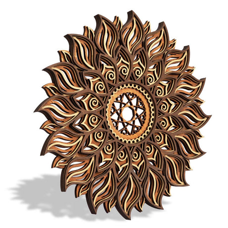 ADDMES 11.8 Inch Sun Wall Decor, Wooden Mandala Wall Art, Hollowed-out Sun Hanging Sign, Multi-layers Lotus Flower Wall Decor, Spiritual Room Decor for Bedroom, Living Room, Farmhouse Decor ADDMES