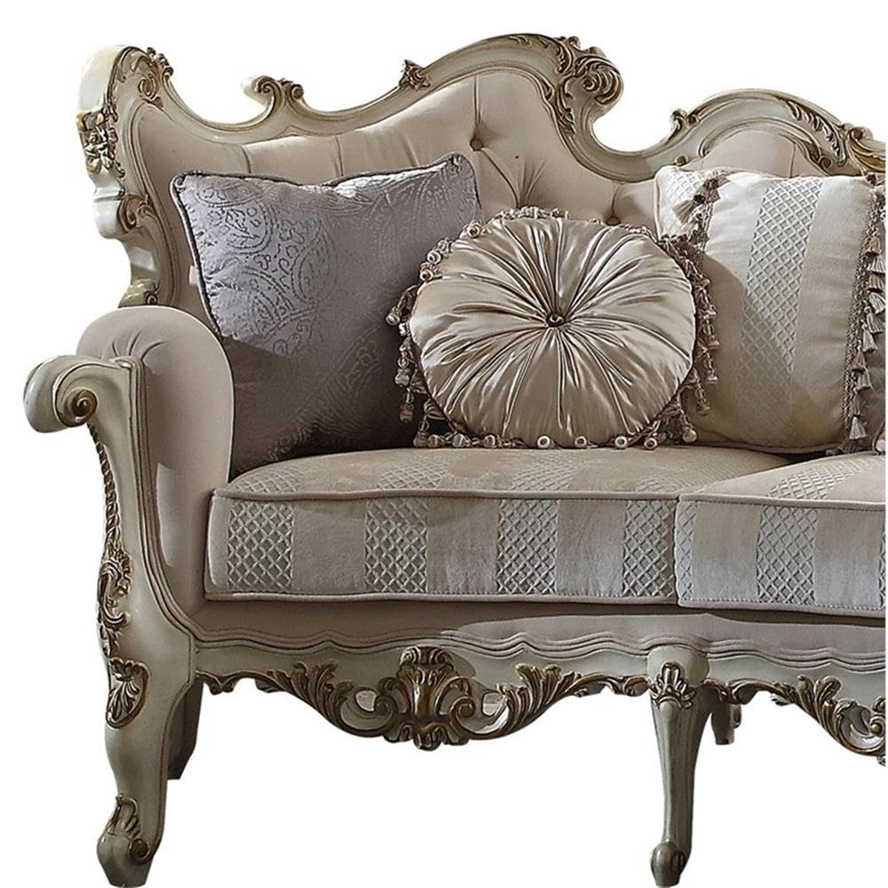 Acme Picardy Fabric Upholstered Sofa with 8 Pillows in Antique Pearl Acme