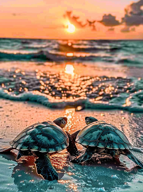 MaiYiYi Sunset Turtle Diamond Painting Set, 5D Full Round Drill Tortoise Diamond Painting by Numbers, Sea Turtle Crystal Diamond Painting Set for Adult Beginners Home Wall Art Decor (30X40 CM) MaiYiYi