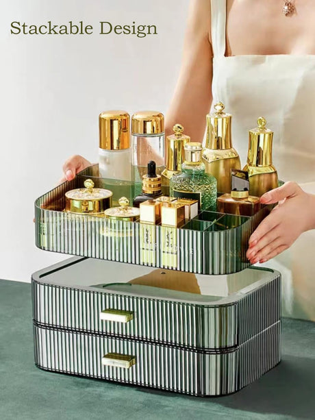 MIUOPUR Makeup Organizer with Stackable Drawers, Bathroom Vanity Organizers and Storage, Ideal for Desk and Dresser Countertops, Great for Cosmetics, skincare, Lipsticks, Nail Care -Green MIUOPUR