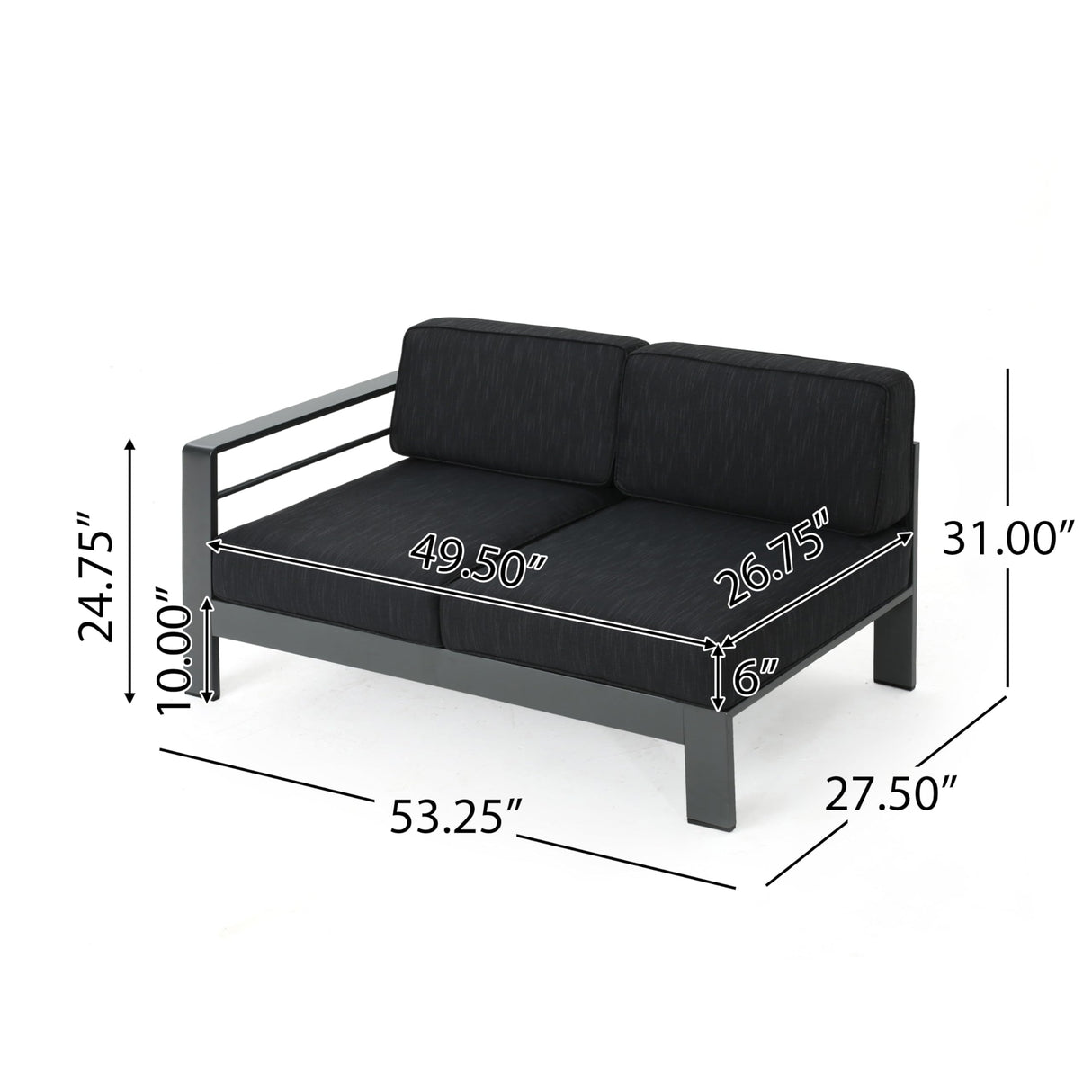 Merax Outdoor Aluminum 4-Person Patio Sectional Conversation Sofa Set, L-Shaped Outdoor Sectional Sofa with Cushions for Patios, Poolsides, Gardens, Dark Grey Merax