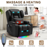 DRMBOOK Power Recliner Chair, Electric Wall Hugger Reclining Sofa with Massage & Heat, Modern Theater Seating with LED/USB Port/Cup Holders for Living Room (Leather Black, 1 Chair with Console) DRMBOOK