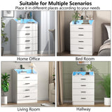 Gyfimoie 4 Drawers Dresser with Power Outlet, Chest of Drawers with LED Light, White Dresser Organizer with Open Storage Cubby, Modern Nightshatnd for Bedroom, Living Room, Entryway, Hallway Gyfimoie