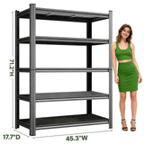 KILISTEELS 71" H x 45" W Metal Garage Shelving Unit 5 Tier Metal Storage Shelves Adjustable Shelving Unit Garage Shelves for Kitchen Warehouse Pantry Basement, 71" H x 45" W x 18" D, Black KILISTEELS