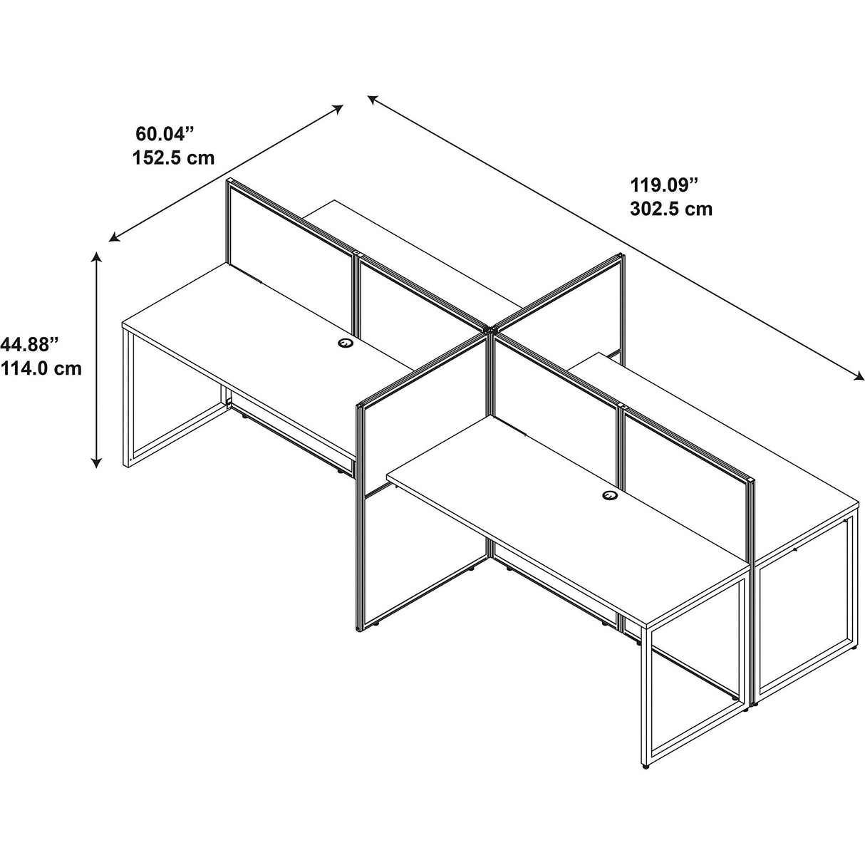 Bush Business Furniture Easy Office 60W 4 Person Cubicle Desk Workstation with 45H Panels in Mocha Cherry Bush Business Furniture