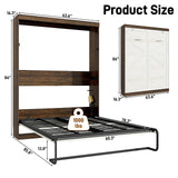 Hlivelood Queen Size Murphy Bed with 2 LED Lights, Farmhouse Wood Hidden Foldable Wall Bed Frame w/Gas Struts, Storage Bed Cabinet for Bedroom, Office, Space-Saving, No Box Spring Needed, Rustic White Hlivelood