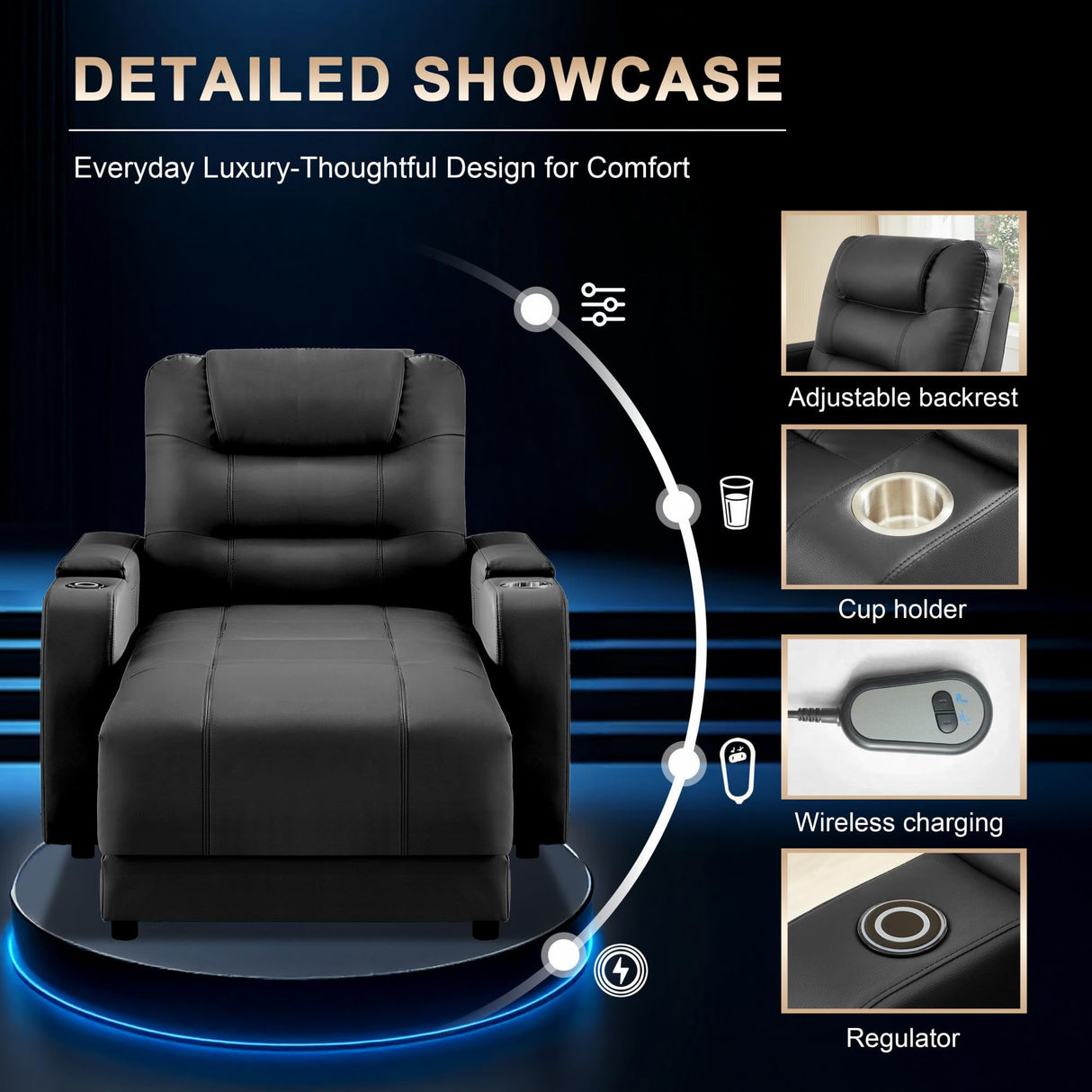 Chorlenimi Home Theater Seating Oversized Loveseat Recliner Chair Ultra-Comfortable Reclining Chair Power Recliners Chairs with Electric Recliners for Living Room (Black,Row of 3) Chorlenimi