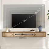 WAMPAT Floating TV Stand for TVs up to 80 Inch, Wooden Floating TV Shelf with Storage Cabinet, Modern Floating TV Shelf Entertainment Center for Living Room, Oak WAMPAT