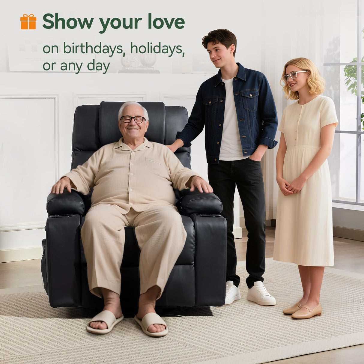 Power Lift Recliner Chair for Elderly with Heat & Massage, 160° Electric Adjustable PU Leather Recliner with Remote Control, Stand Assist, Cup Holders & Side Pockets for Living Room (Black) Vogue Furniture Direct